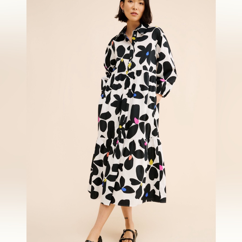 Anthropologie Black And White Floral Dress
